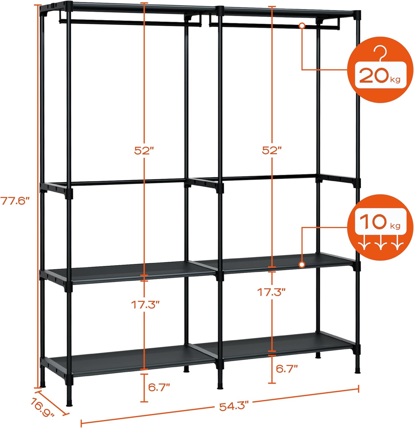 Clothes Rack, Portable Closet, 54.3 Inch Large Capacity Wardrobe Closet, Clothes Storage Organizer