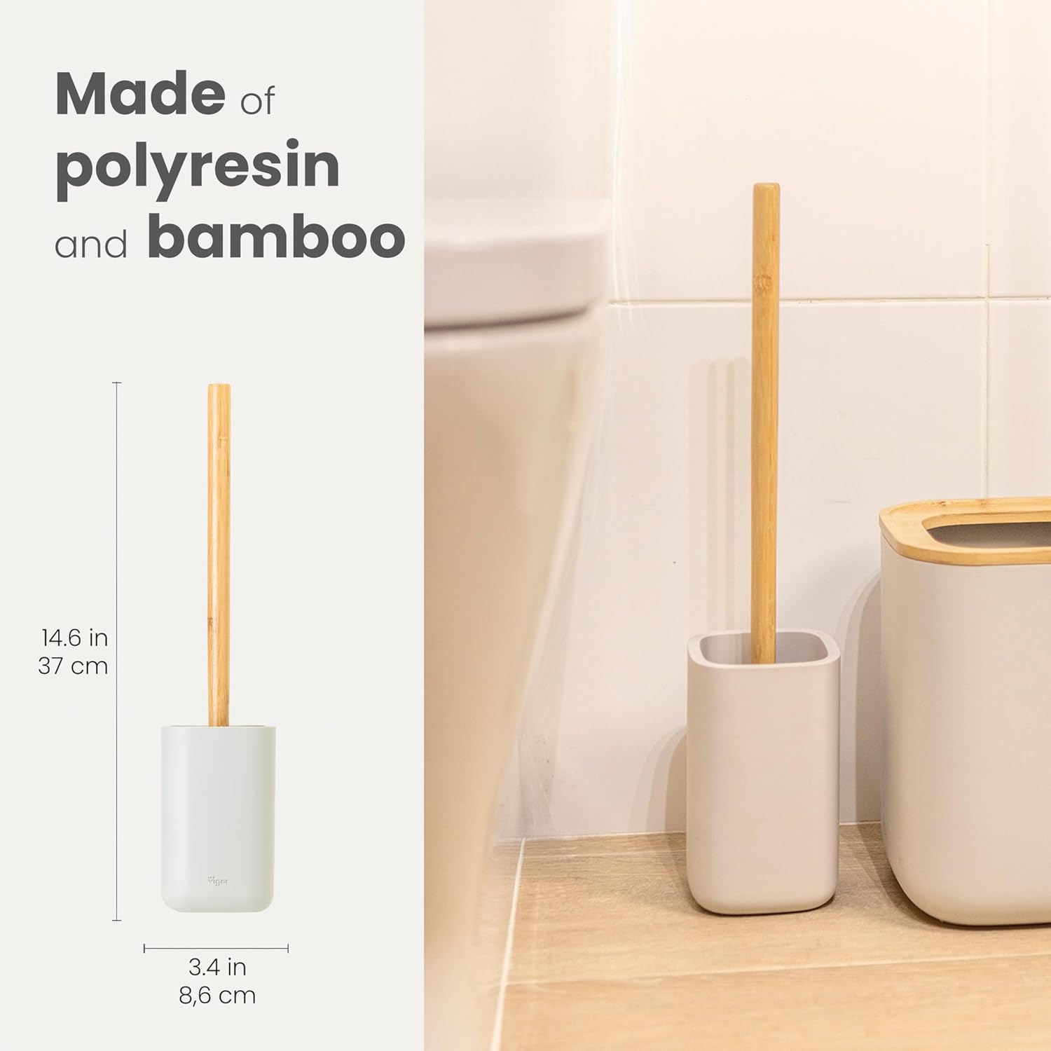 Vigar Zense Toilet Brush and Holder Set, Toilet Bowl Brush with Polyresin Stone Holder, Bathroom