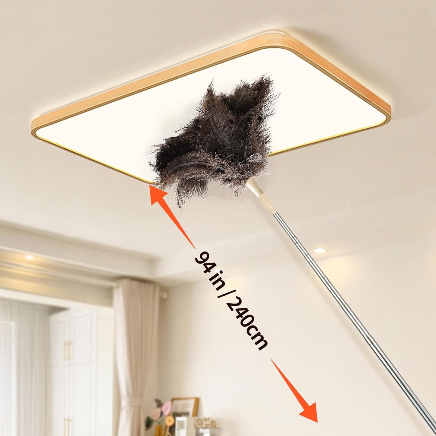 Extendable Cleaning Duster 94 Inch - Long Telescoping Ostrich Feather Dusters with Stainless Steel