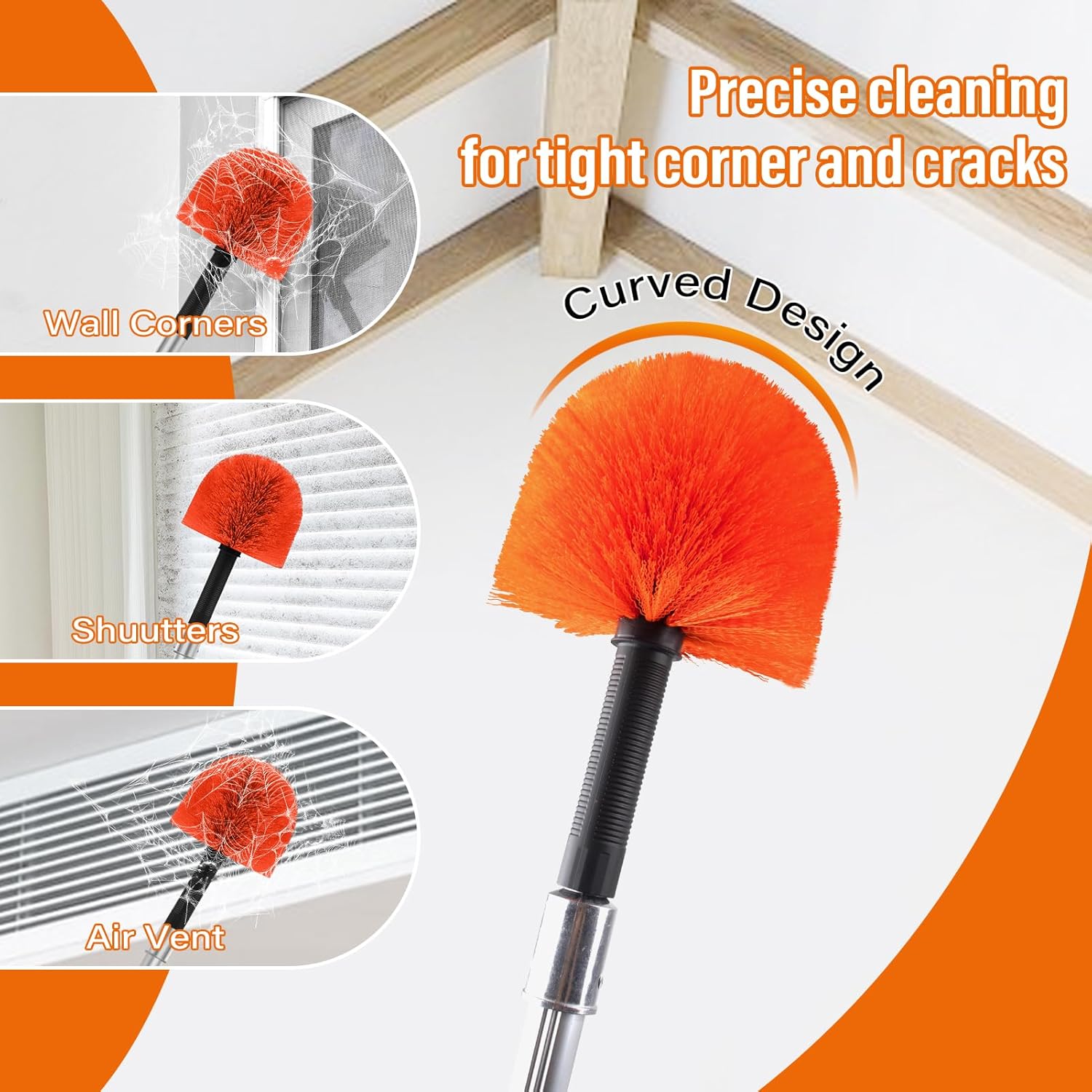 30FT Reach Cobweb Duster with Extension Pole,Spider Web Brush for Cleaning with 5-24FT Telescoping