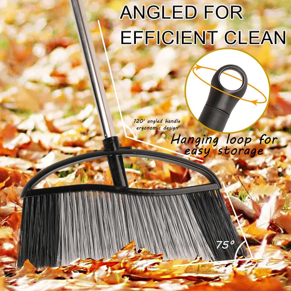 Heavy Duty Outdoor Broom - 15.7'' Wide, Long Handle, Angle Broom with Stiff Bristles for Patio