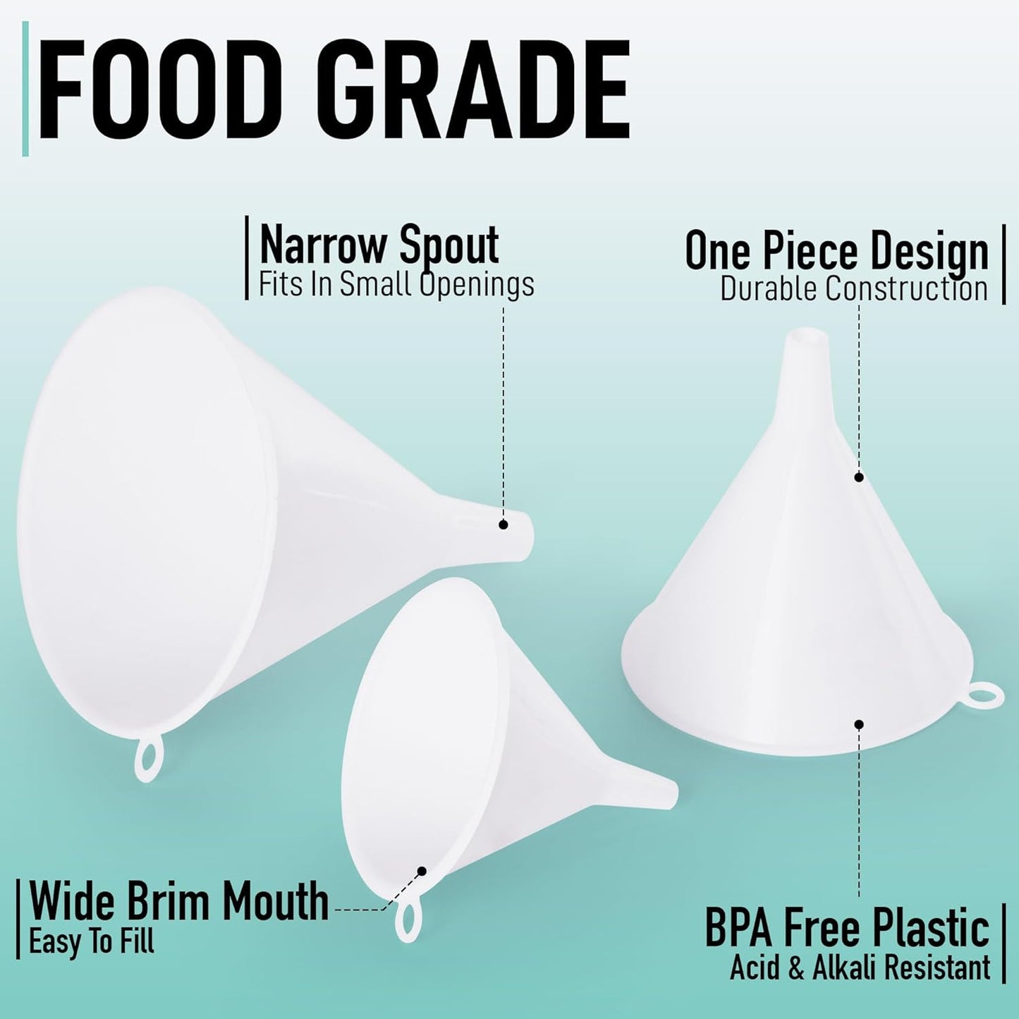 Zulay Kitchen 3-Piece Plastic Funnel Set - Large, Medium, and Small Kitchen Funnels Pouring Spout
