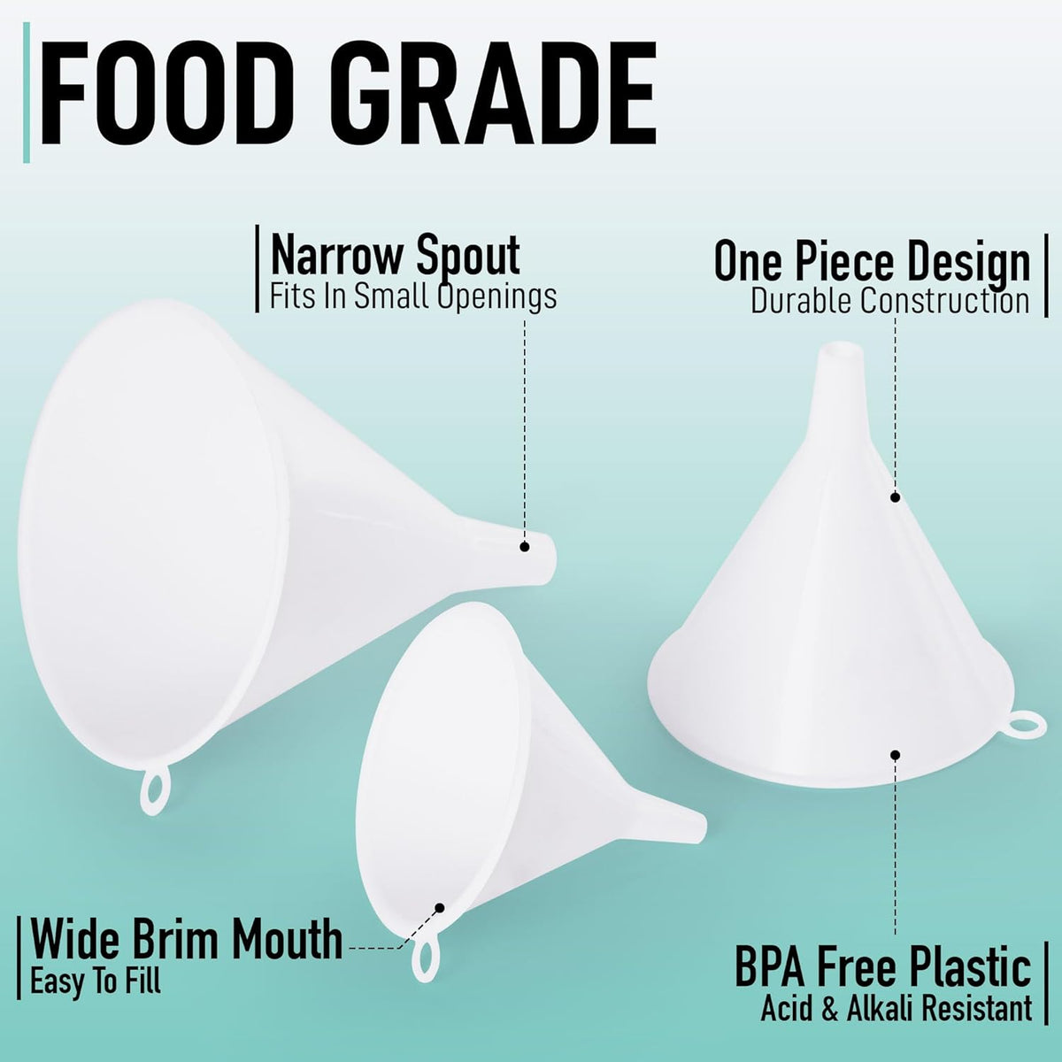 Zulay Kitchen 3-Piece Plastic Funnel Set - Large, Medium, and Small Kitchen Funnels Pouring Spout