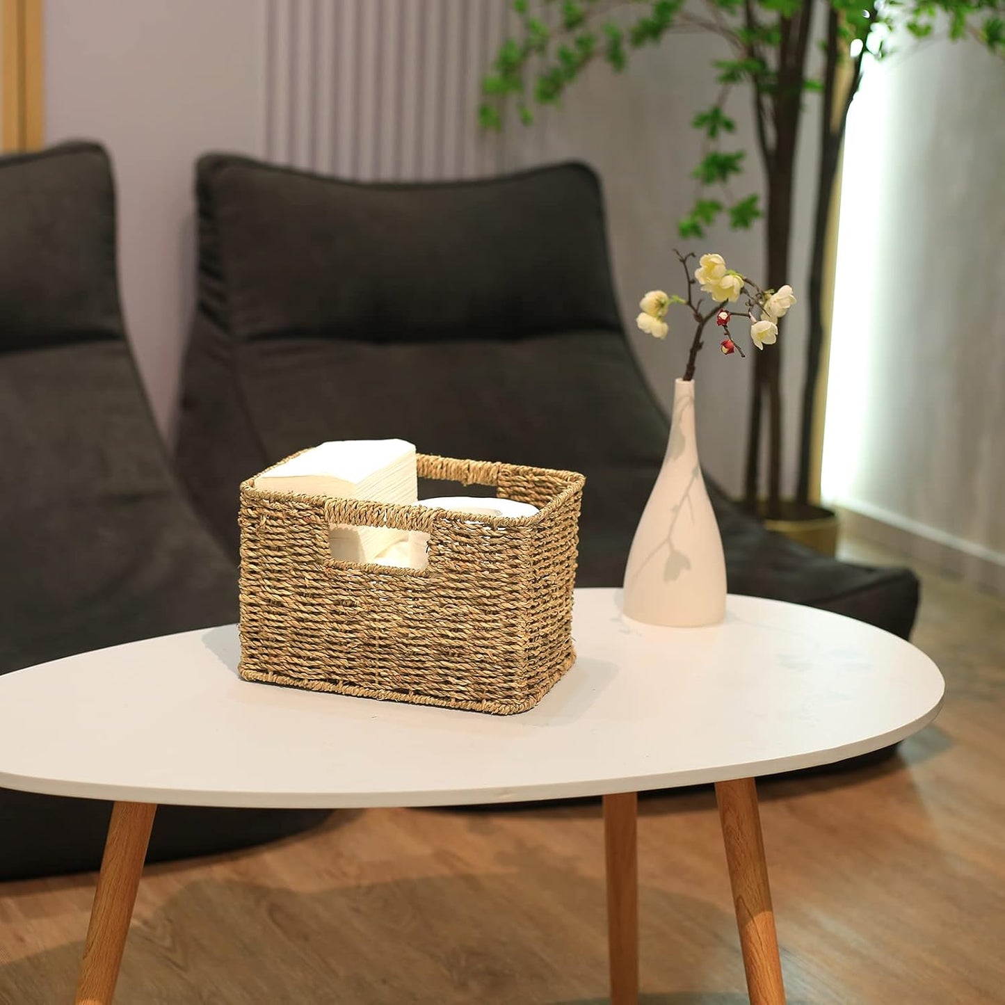 HOONEX Large Wicker Baskets for Storage, Seagrass Baskets with Dual Handles, Woven Baskets for