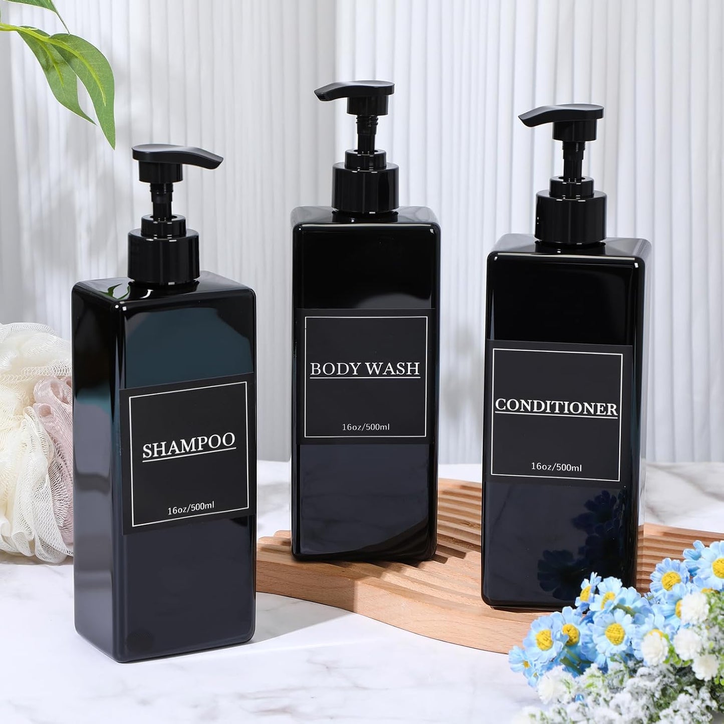 Tanlade 6 Pcs Shampoo and Conditioner Dispenser Bottles 16oz Modern Shower Soap Bottles with Pump