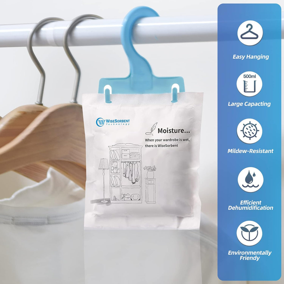 12 Pack (7 oz. ea.) Moisture Absorber Refill Hanging Bags, Moisture Absorber Packets with Reusable