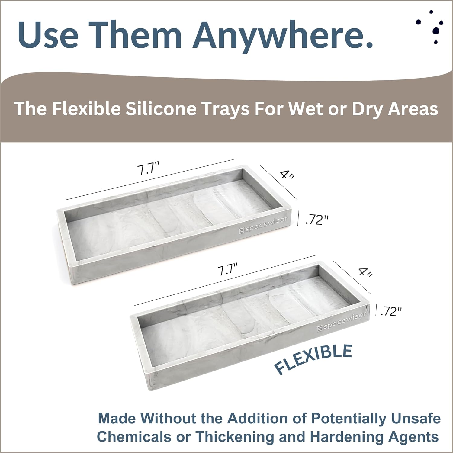 Countertop and Vanity Tray - 2 PC Small 7.7" Silicone Bathroom Trays, Kitchen Soap Tray, Dish
