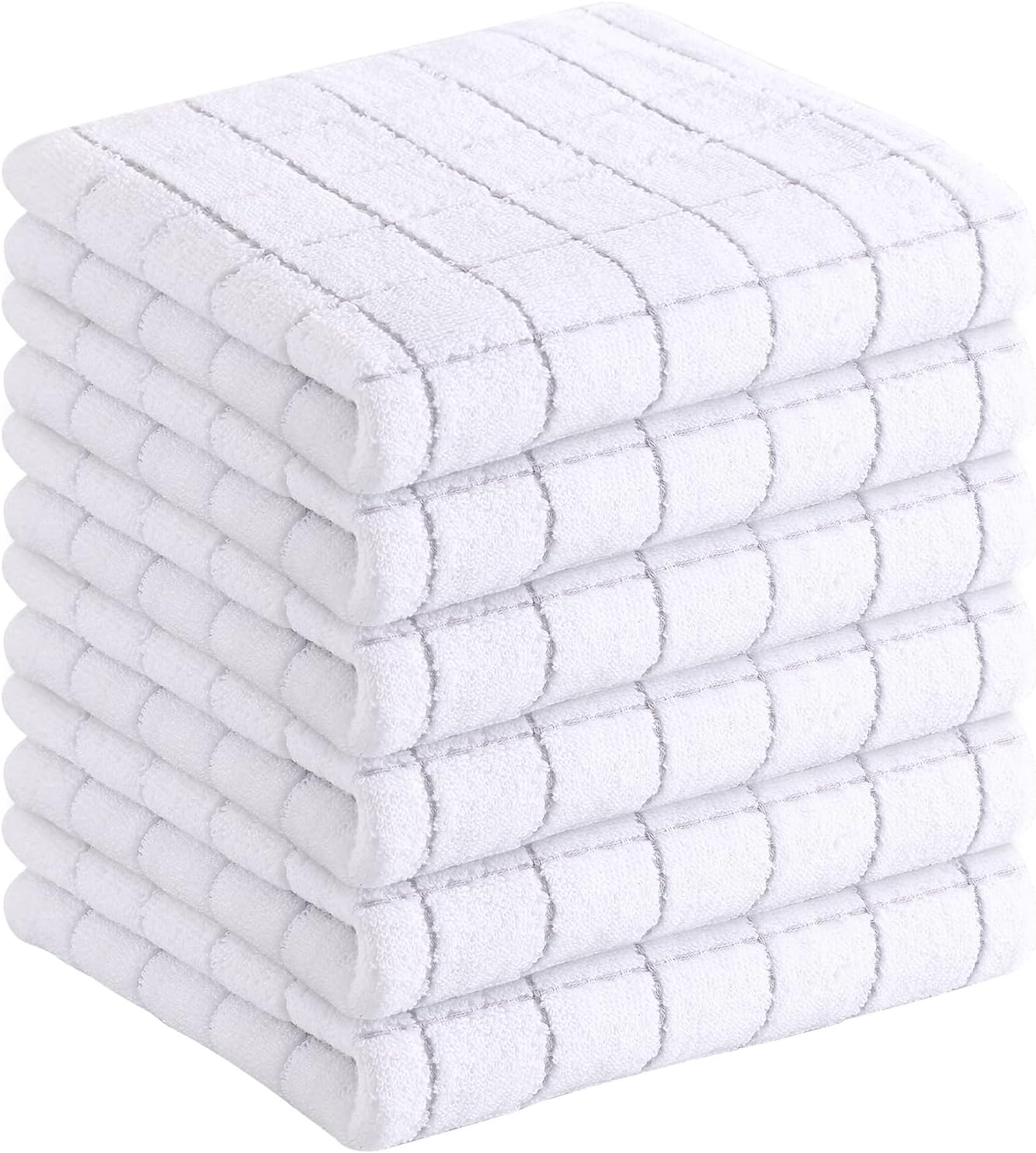 Homaxy 100% Cotton Terry Kitchen Towels(White, 13 x 28 inches), Checkered Designed, Soft and Super