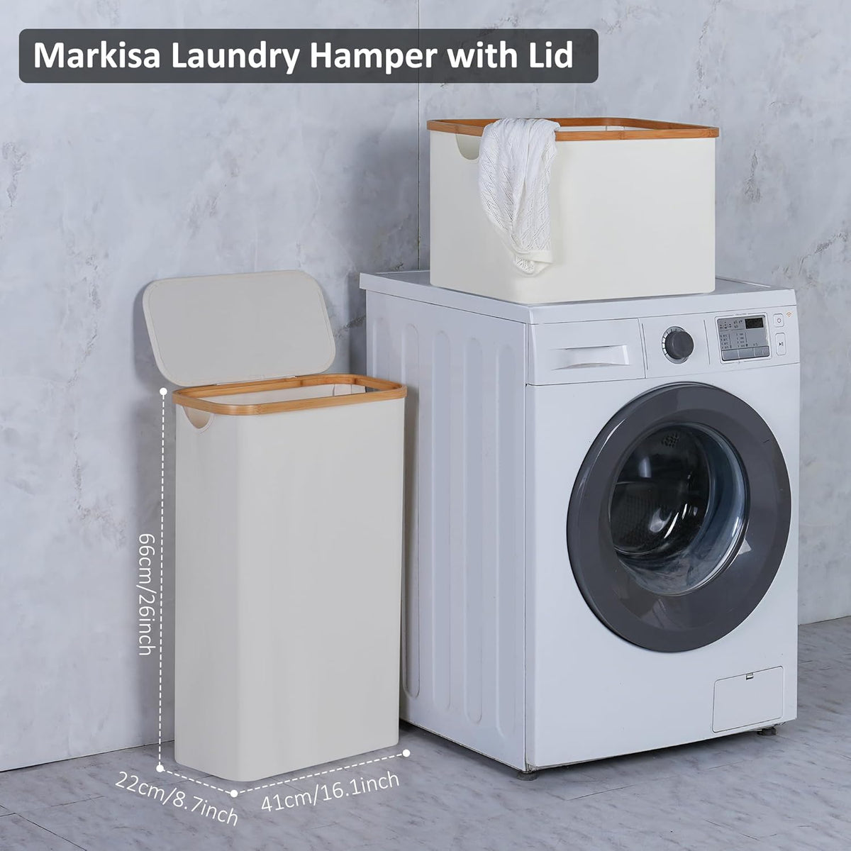 Slim Laundry Basket,Tall laundry Hamper with Lid,60L Hamper for Laundry,Dirty Cloth Hamper with
