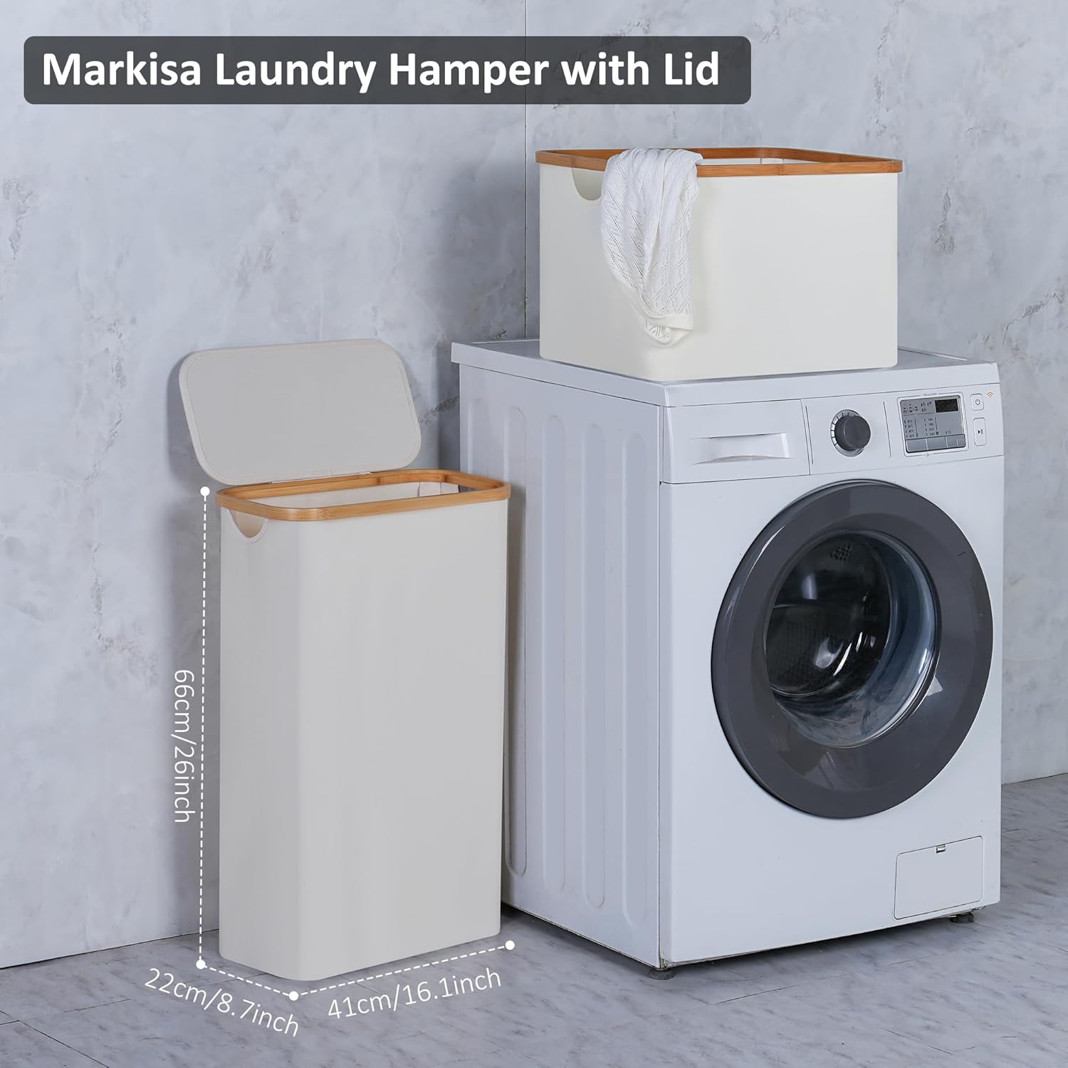 Slim Laundry Basket,Tall laundry Hamper with Lid,60L Hamper for Laundry,Dirty Cloth Hamper with