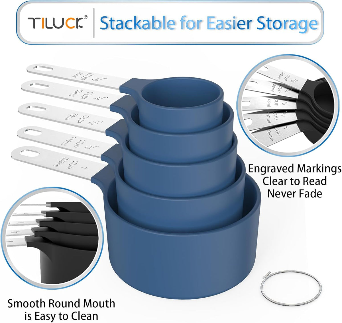 TILUCK Measuring Cups & Spoons Set, Stackable Cups and Spoons, Nesting Measure Cups with Stainless