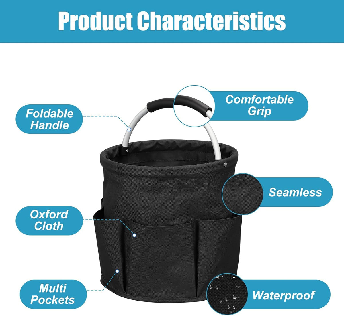 Qivine 17L Cleaning Caddy with Handle, Cleaning Supply Caddy Foldable Tool Bag Cleaning Products
