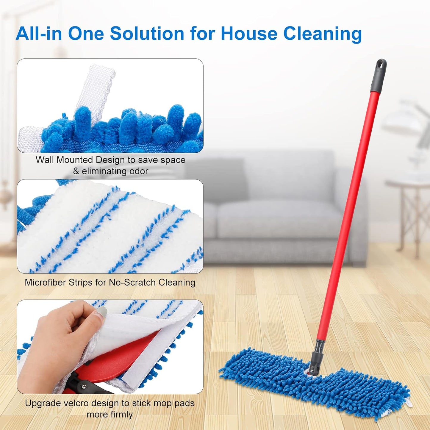 4 Pack Chenille Mop Heads Replacements Compatible with Oceda Dual-Action Microfiber Flip Mop