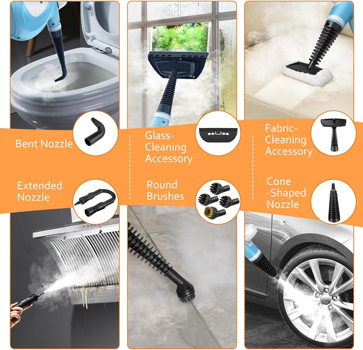 Pressurized Handheld Multi-Surface Natural Steam Cleaner with 12 pcs Accessories, Multi-Purpose