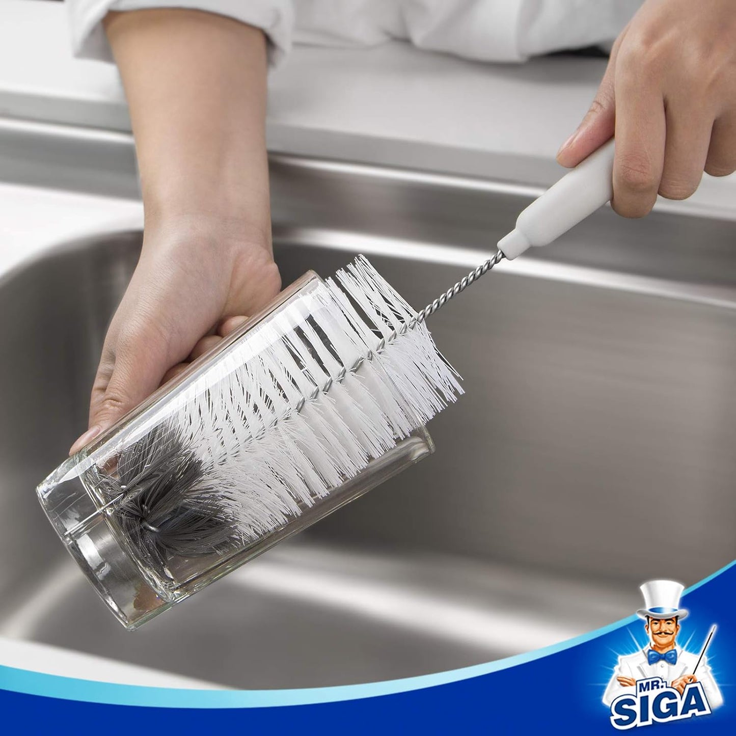 MR.SIGA 5 Pack Bottle Brush Cleaning Set with Storage Holder, Cleaning Brushes for Long Narrow Neck