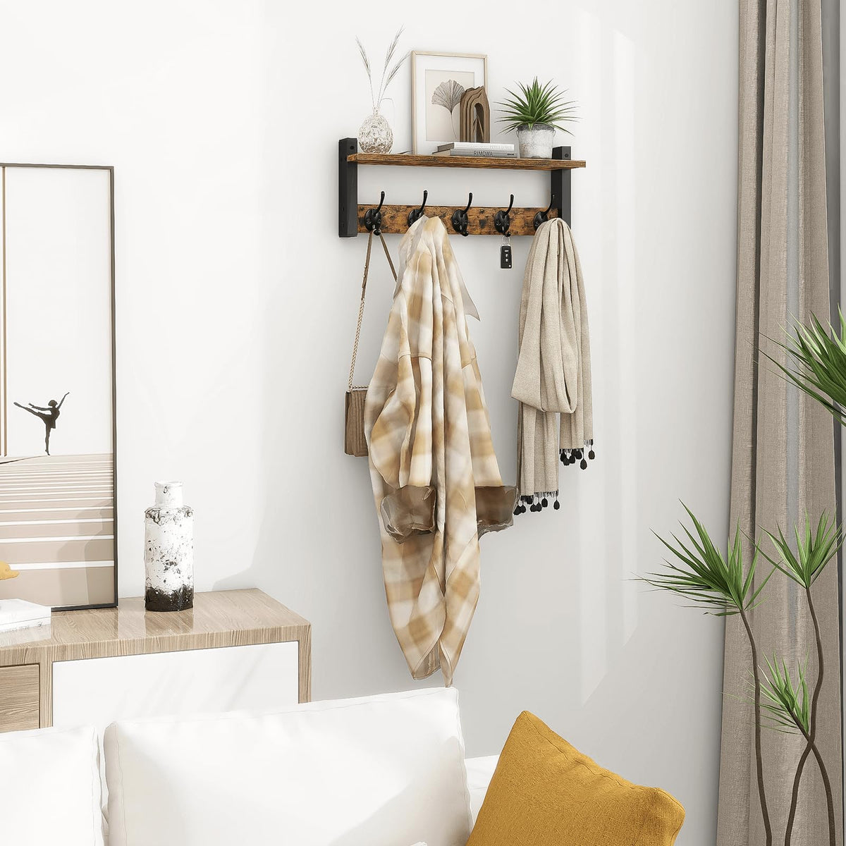 Homode Wall Hooks with Shelf, Wood Coat Rack with Shelf Wall-Mounted, Entryway Hanging Shelves with