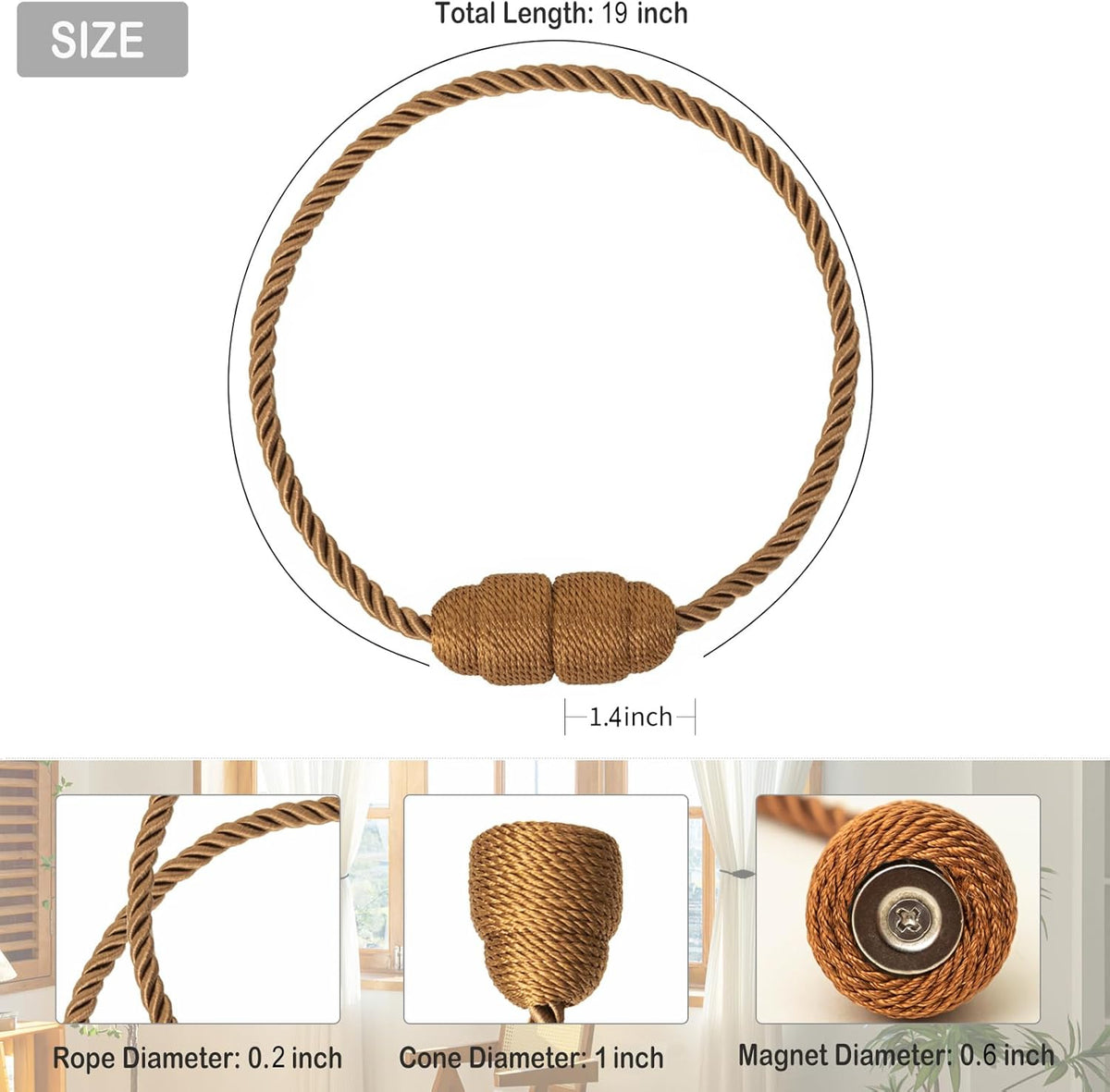 Magnetic Curtain Tiebacks Rope Curtain Tie Backs for Curtains 8 Pack Curtain Holders for Drapes