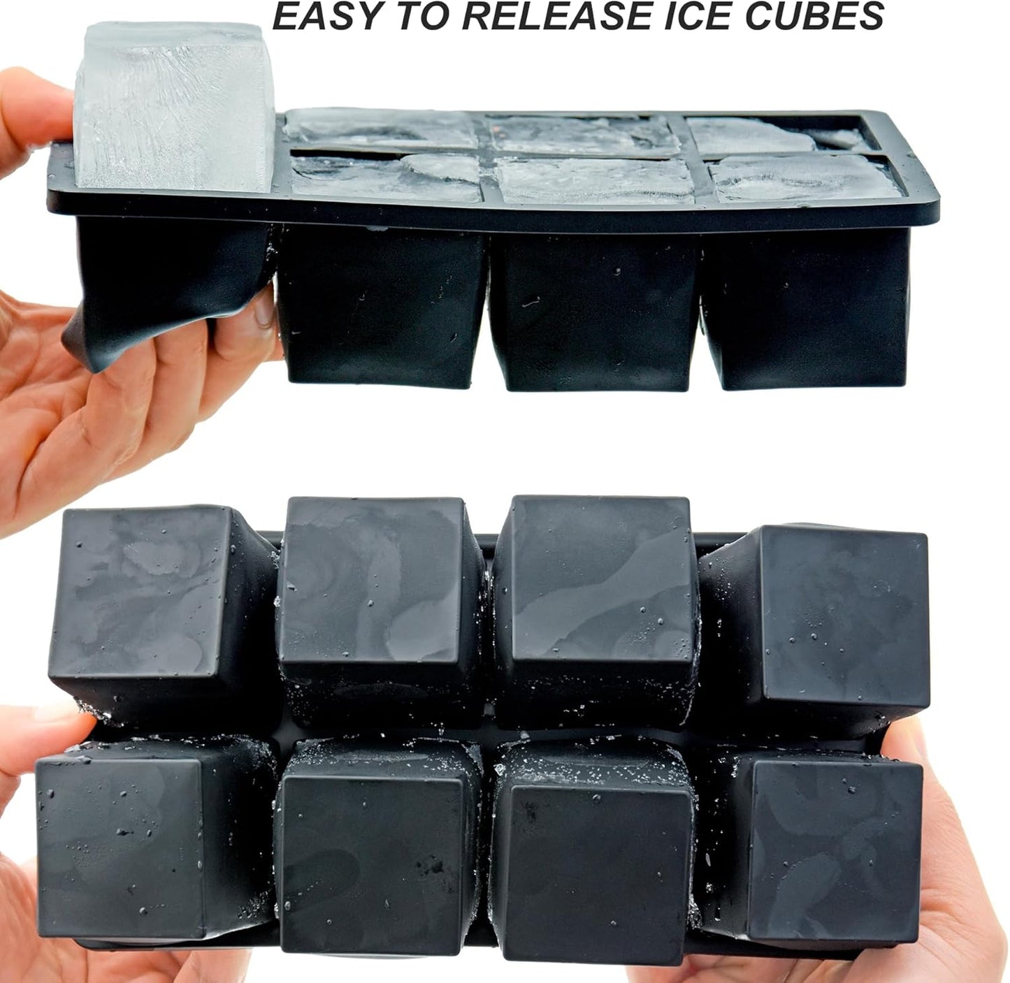 Bangp Large Ice Cube Tray for Whiskey (2 Pack),Metal Reinforced Frame Big Ice Cube Molds,Large