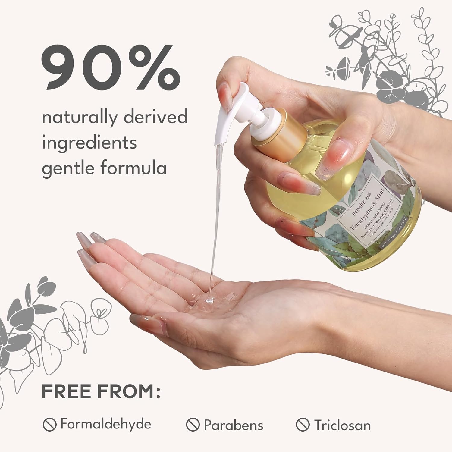 ROMIIE ZOI Eucalyptus & Mint Liquid Hand Soap Refill, Gentle & Moisturizing Formula, Natural