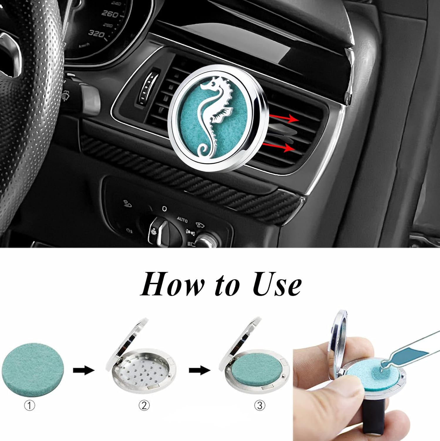 AZNECK Car Essential Oil Diffuser Vent Clip Car Diffuser Vent Clips Hippocampus Air Freshener 10