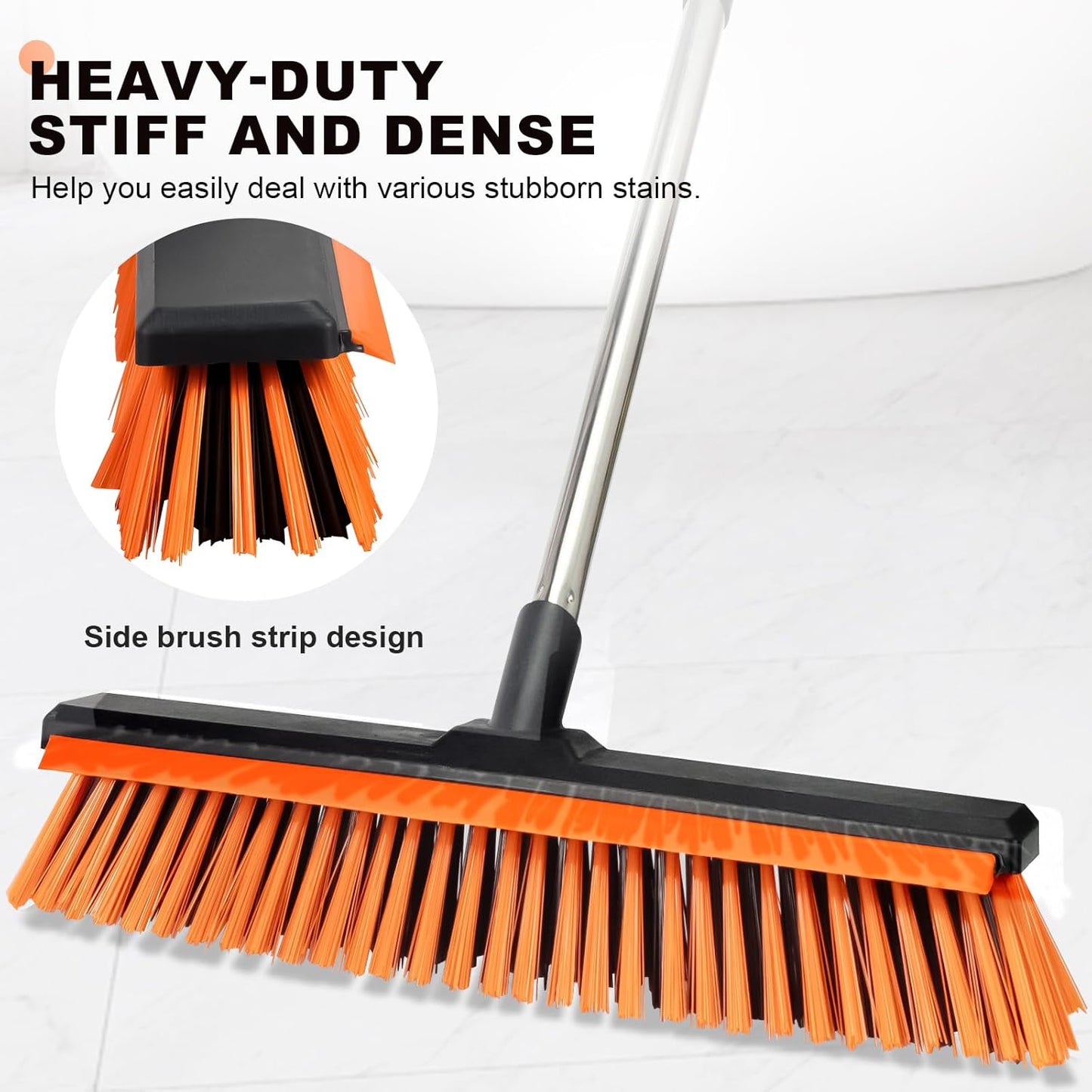 18" Push Broom Outdoor with Rubber Squeegee,Heavy Duty Broom Brush with Handle,Stiff Bristles for