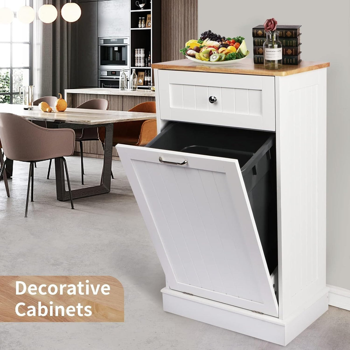 Betterhood Tilt Out Trash Cabinet 10 Gallon Wooden Free Standing Laundry Sorter Cabine,Recycling