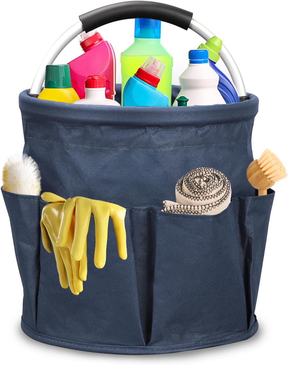 Qivine 17L Cleaning Caddy with Handle, Cleaning Supply Caddy Foldable Tool Bag Cleaning Products