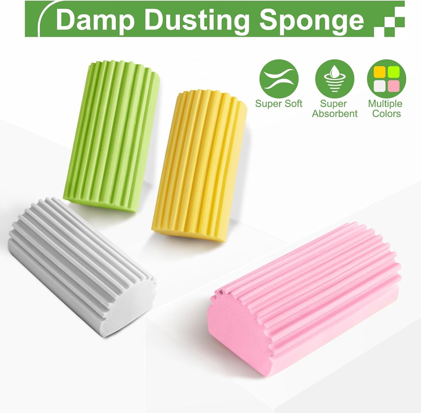 4-Pack Damp Clean Duster Sponge, Sponge Cleaning Brush, Duster for Cleaning Blinds, Glass