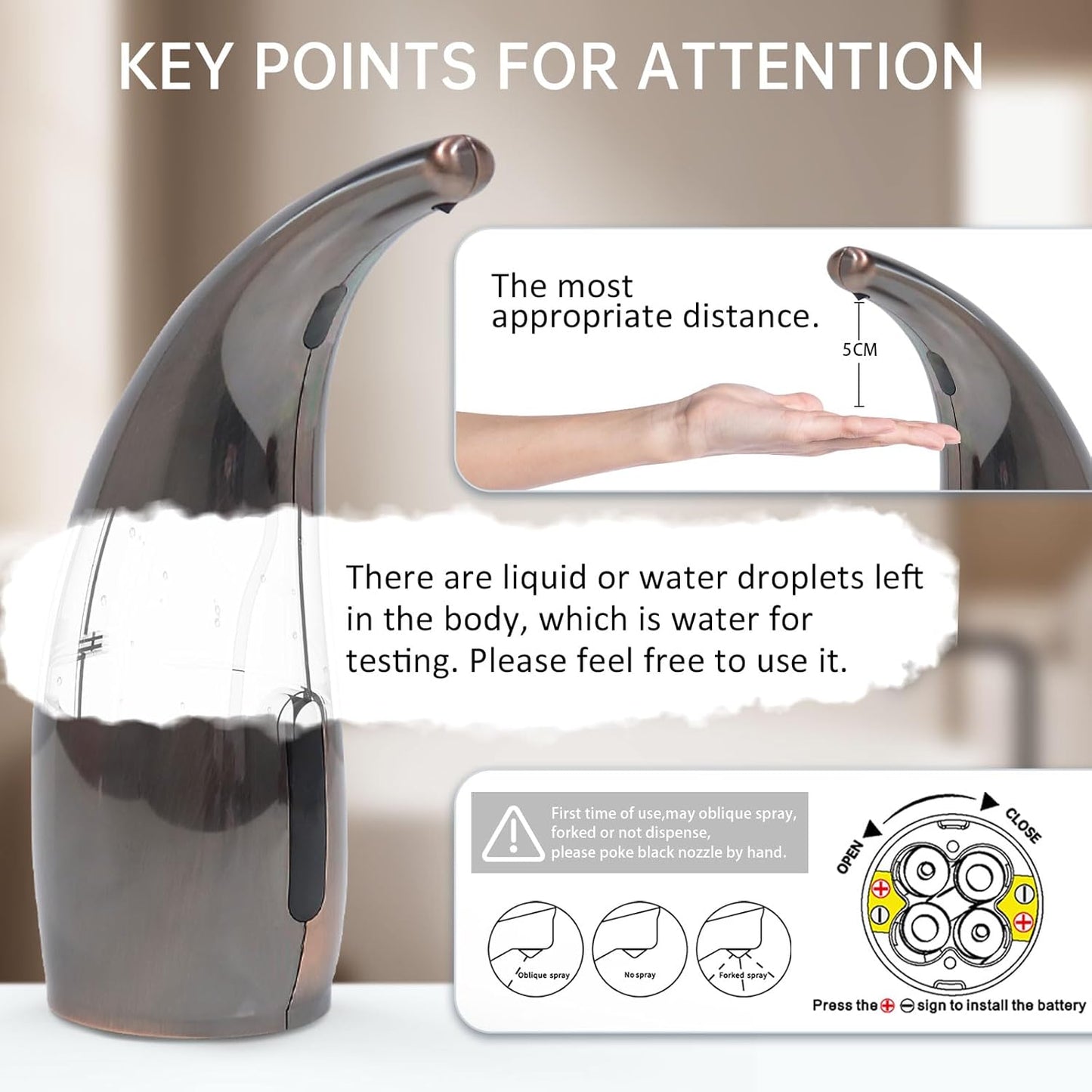 Automatic Liquid Soap Dispenser,300ML Touchless 4 Gear Adjustable, Countertop Electric Battery