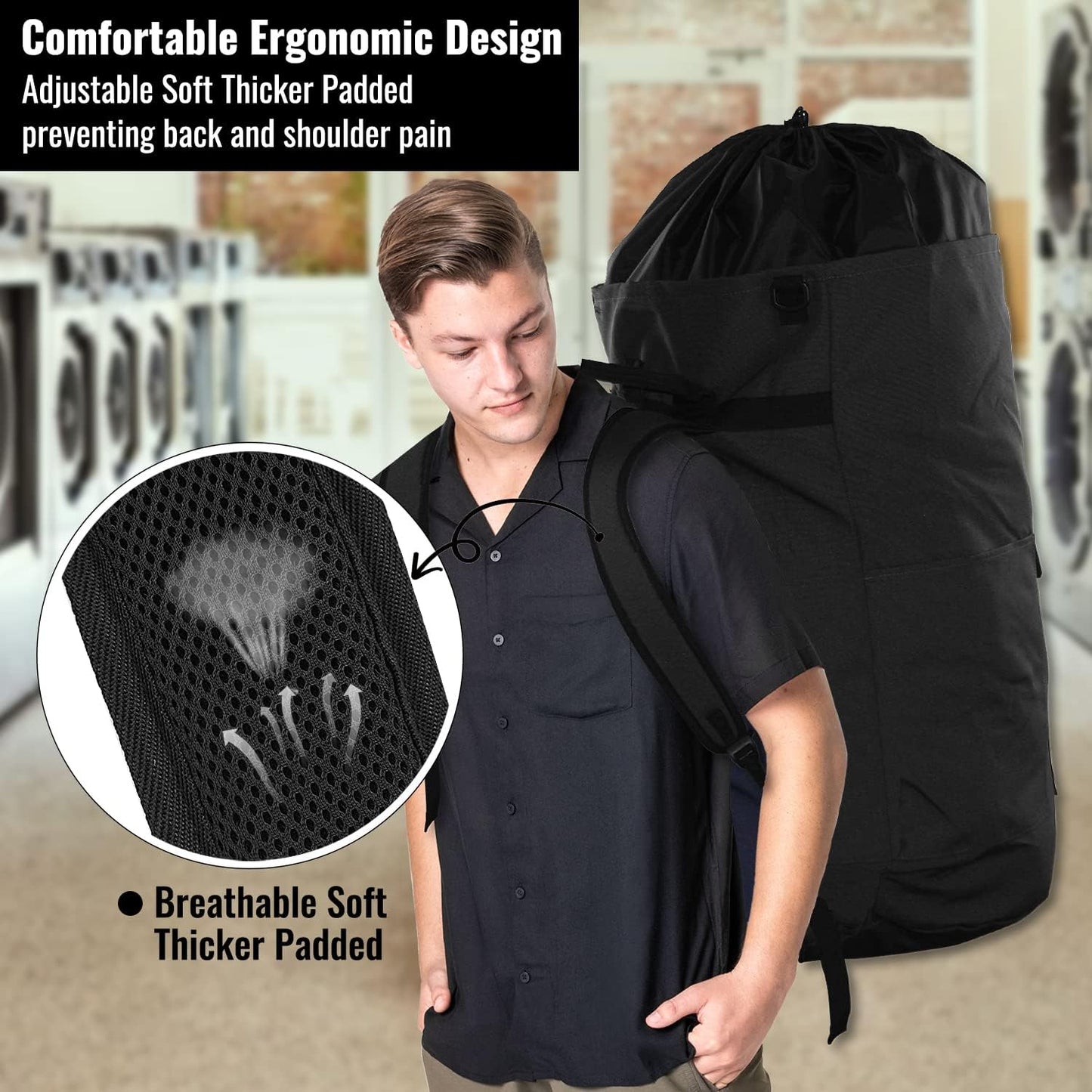 Laundry Bag Backpack, 125L, Extra Large with Shoulder Straps, Adjustable & Extendable Design
