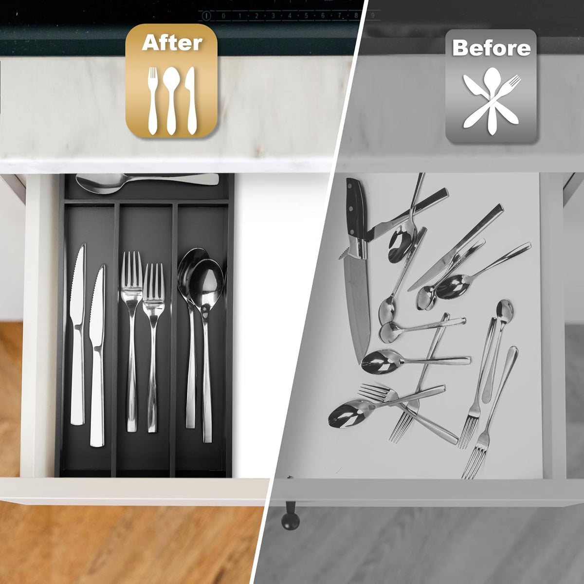 Silverware Organizer Small Bamboo Kitchen Drawer Organizer Utensil Organizer Silverware Holder