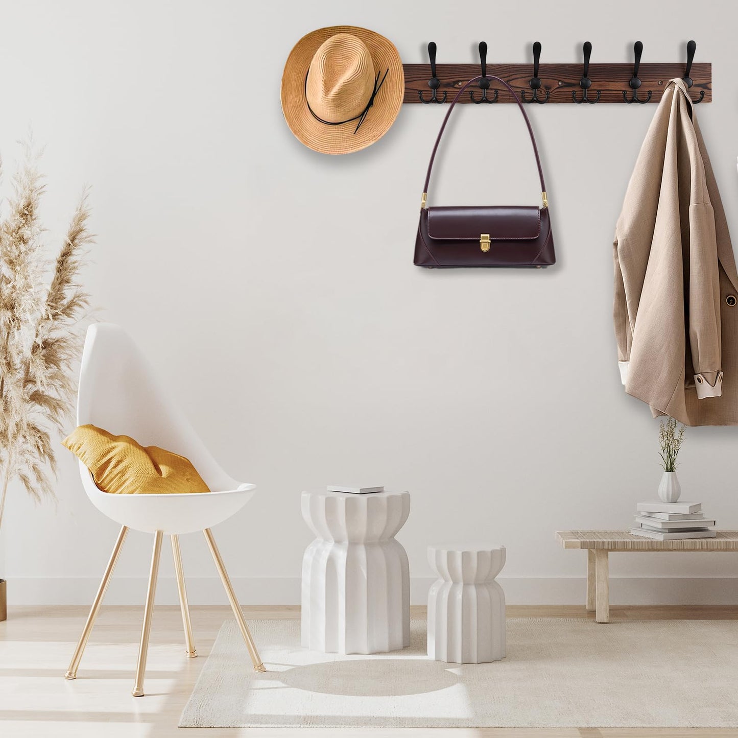 Kuhome 32.2'' Large Coat Rack Wall Mount Coat Hooks Coat Hanger with 8 Metal Black Triple- Hooks