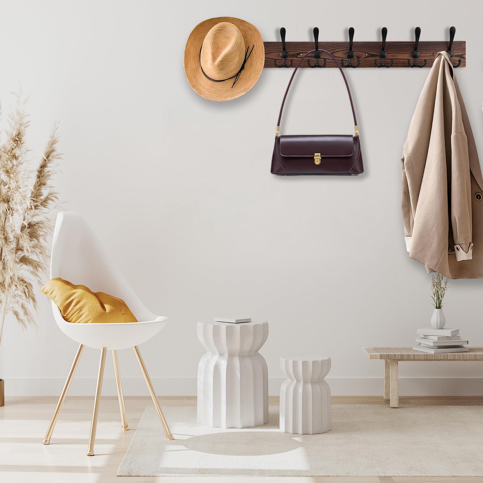 Kuhome 32.2'' Large Coat Rack Wall Mount Coat Hooks Coat Hanger with 8 Metal Black Triple- Hooks