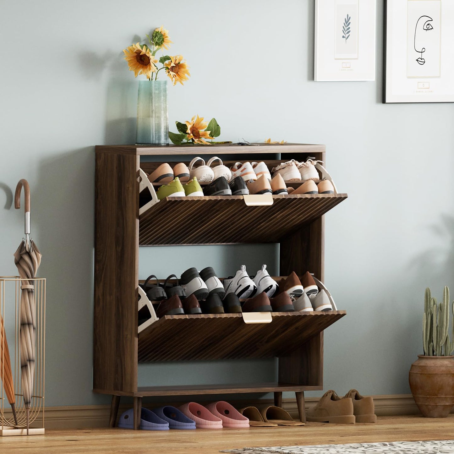 QIVOMIX Shoe Cabinet Storage, Modern Freestanding Organizer with 2 Flip Drawers – view 6