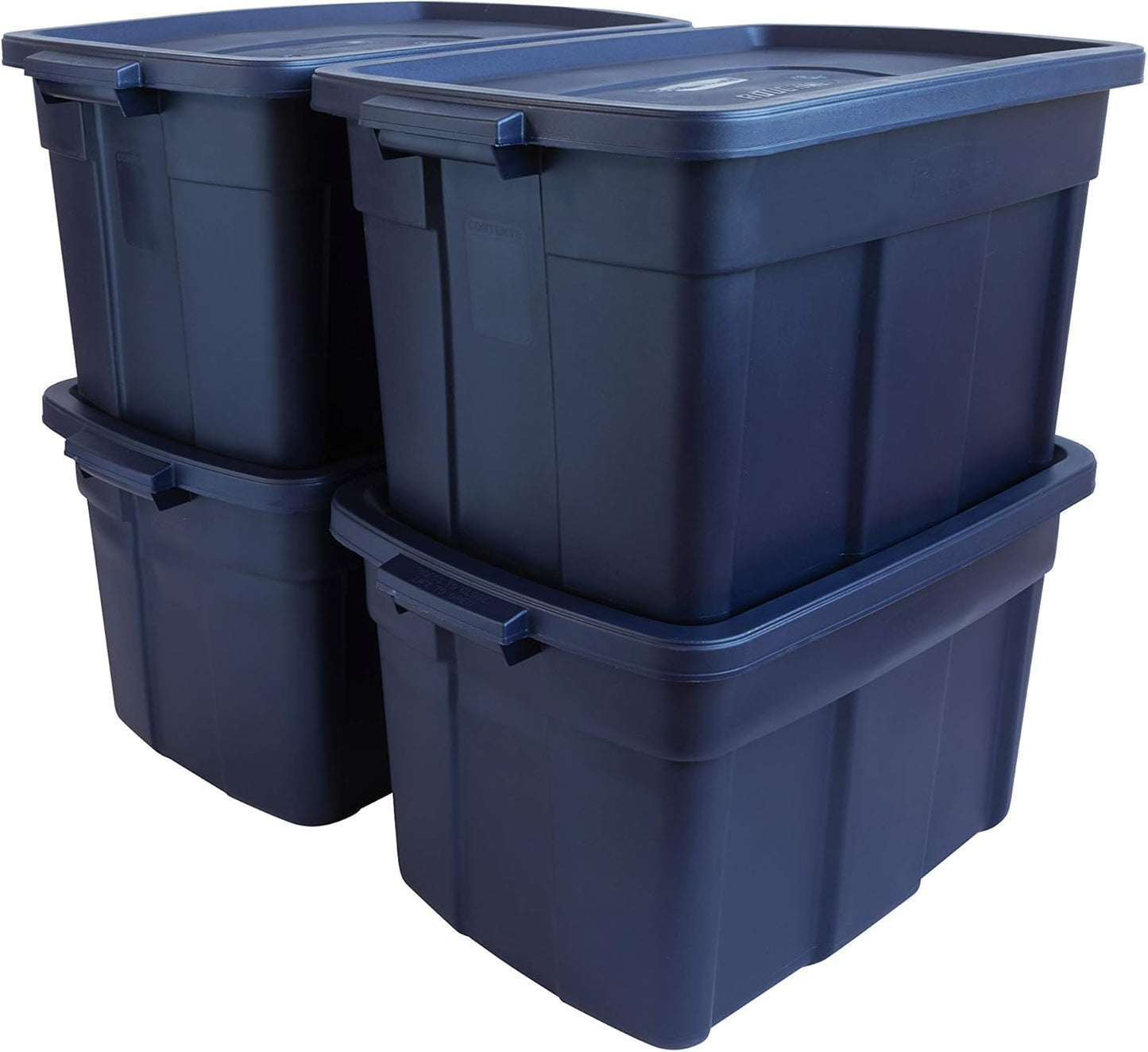 Rubbermaid Roughneck Tote 25 Gal, 4 Pack, Made in USA, Dark Indigo Metallic, Rugged Plastic