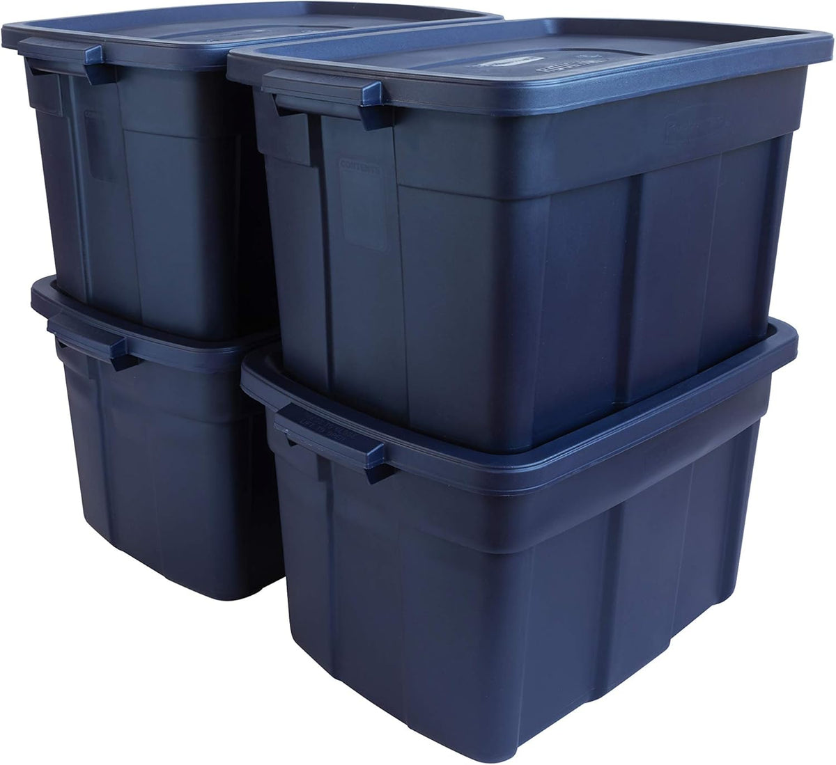 Rubbermaid Roughneck Tote 25 Gal, 4 Pack, Made in USA, Dark Indigo Metallic, Rugged Plastic