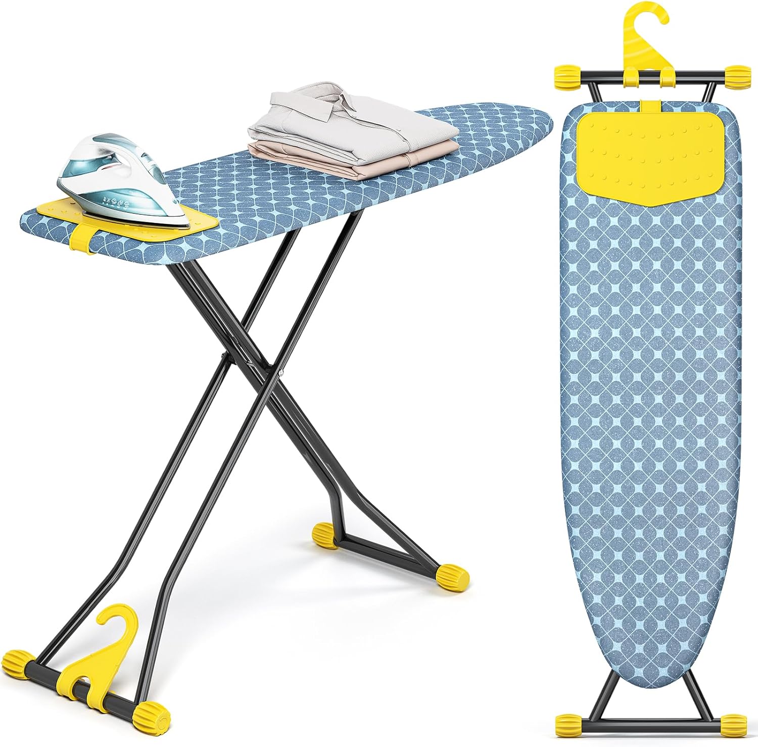 KINGBOARD Ironing Board, Compact Iron Board with Silicon Iron Mat, Heat Resistant Cover, 7 Height