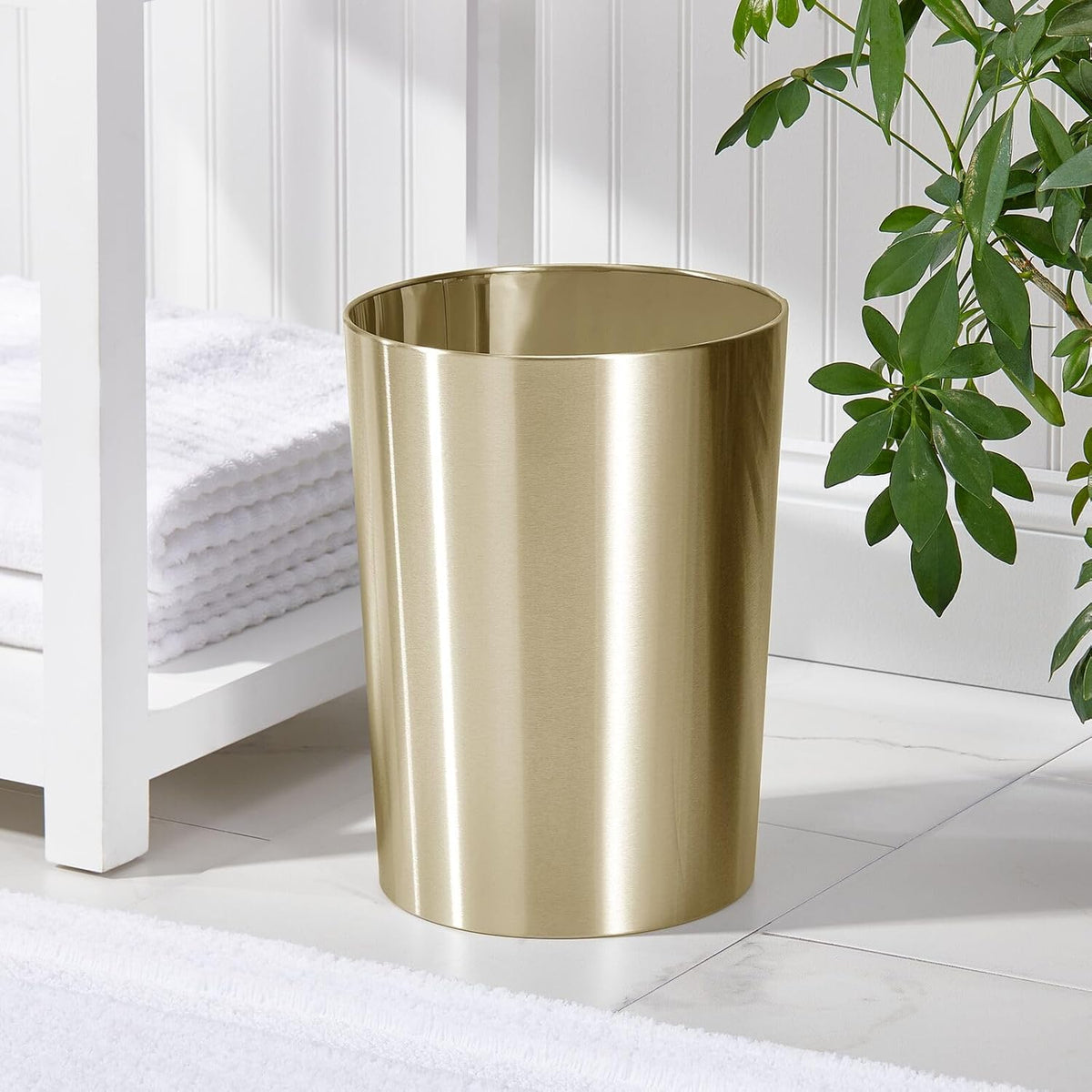mDesign Stainless Steel Round Metal Trash Can, Small 2.8 Gallon Wastebasket, Garbage Basket Bin for