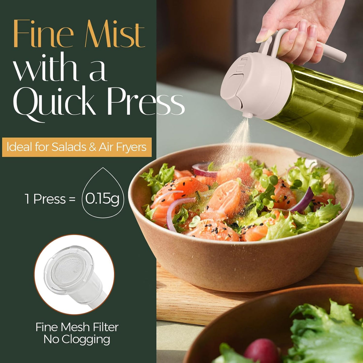 YARRAMATE 16oz/470ml Light-Blocking Dark Oil Sprayer for Cooking, 2 in 1 Olive Oil Dispenser Bottle