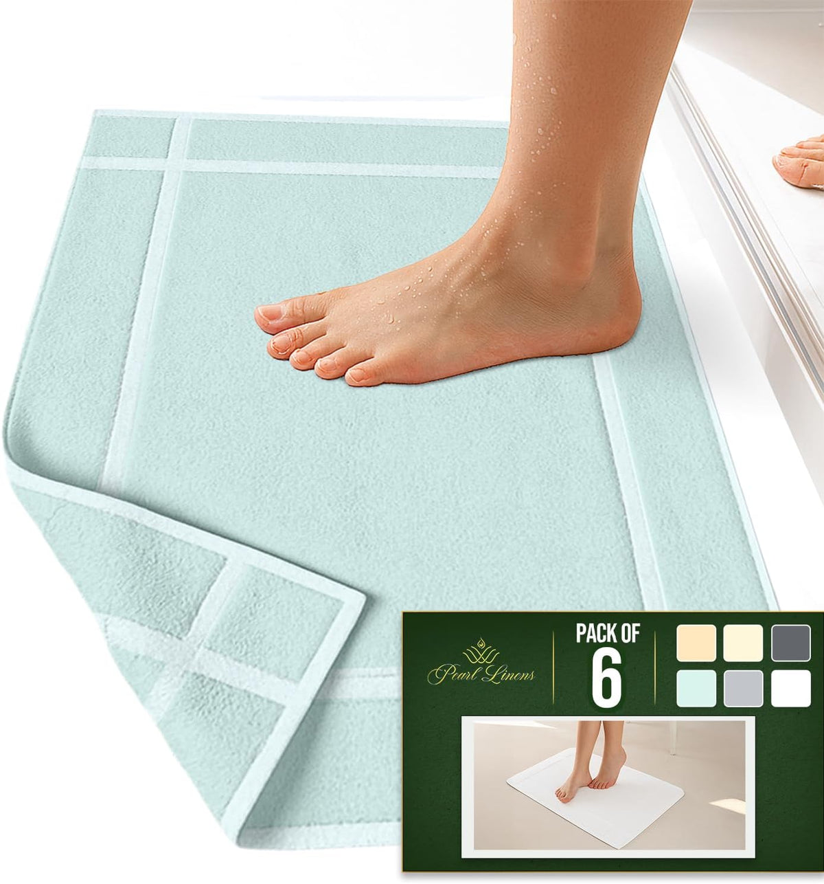 Pearl Linens Pack of 6 100% Cotton Bath Mat 20x30 inches, Soft & Absorbent Quick Dry Bathroom Mat