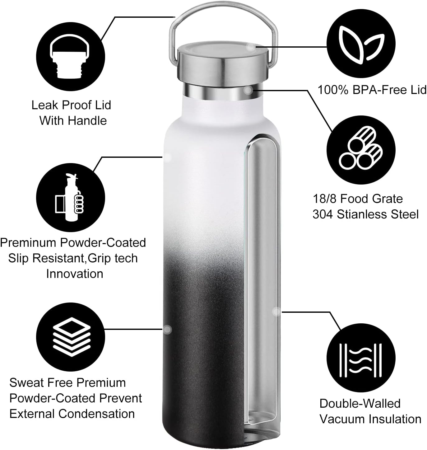 Neihepal Gradient Stainless Steel Water Bottles,20 Ounce Vacuum Insulated Double Wall Travel Bottle