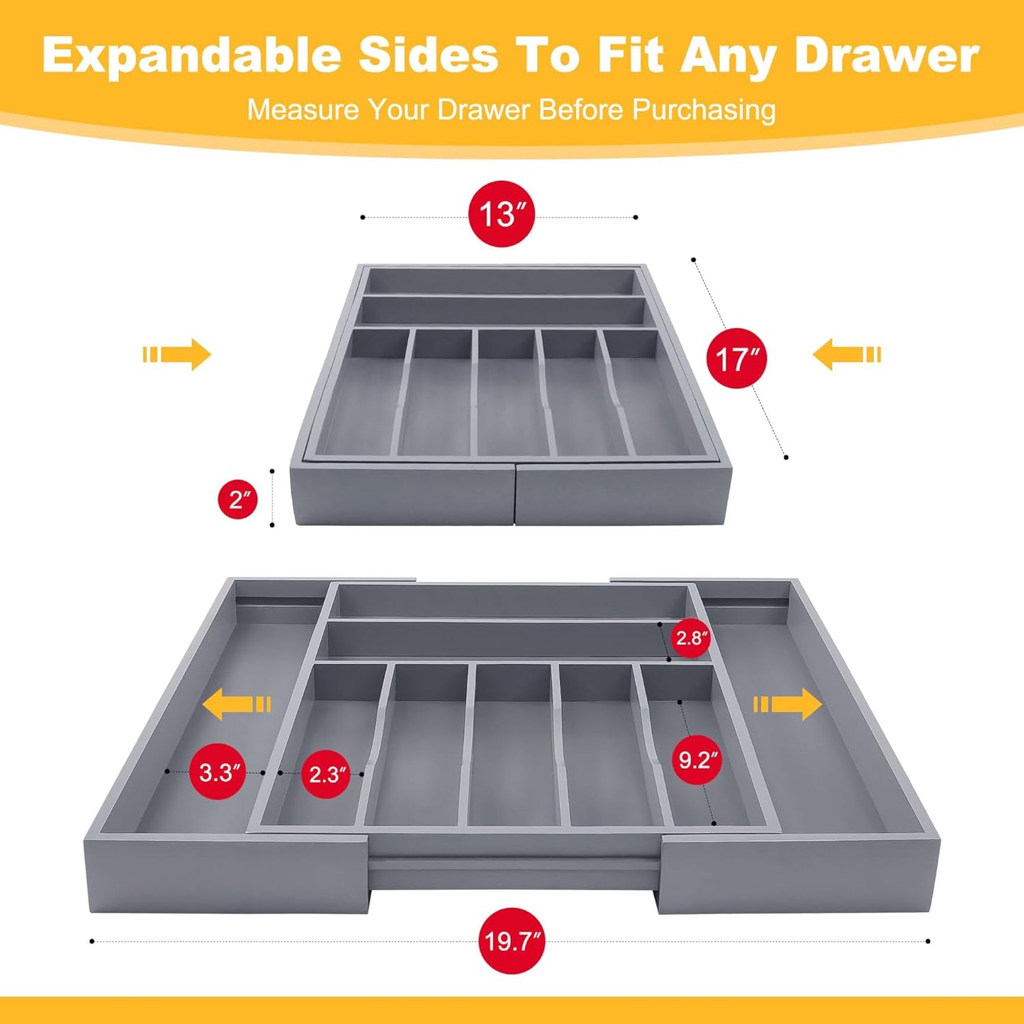 Large Premium Bamboo Silverware Organizer - Expandable Drawer Organizer & Utensil Organizer