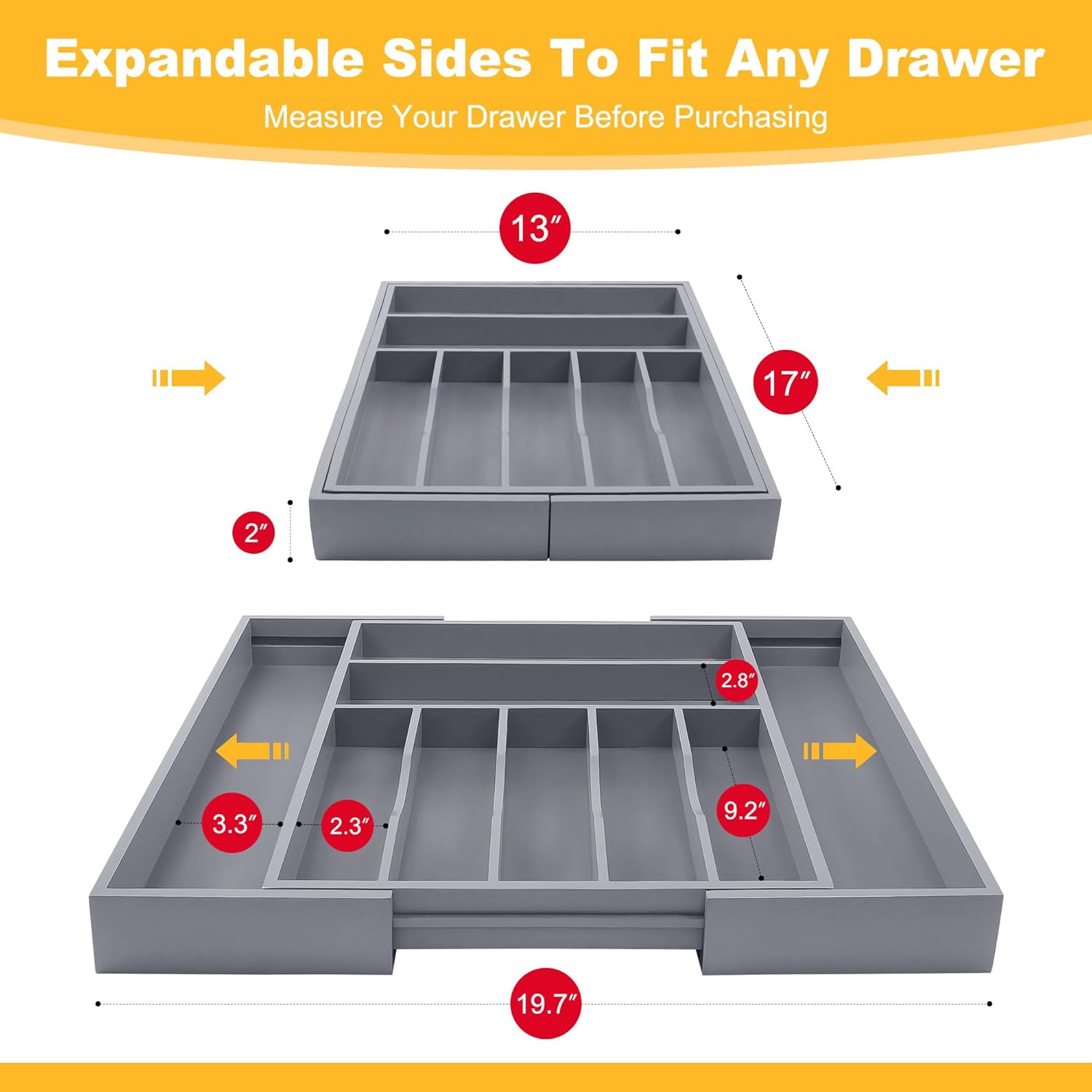 Large Premium Bamboo Silverware Organizer - Expandable Drawer Organizer & Utensil Organizer