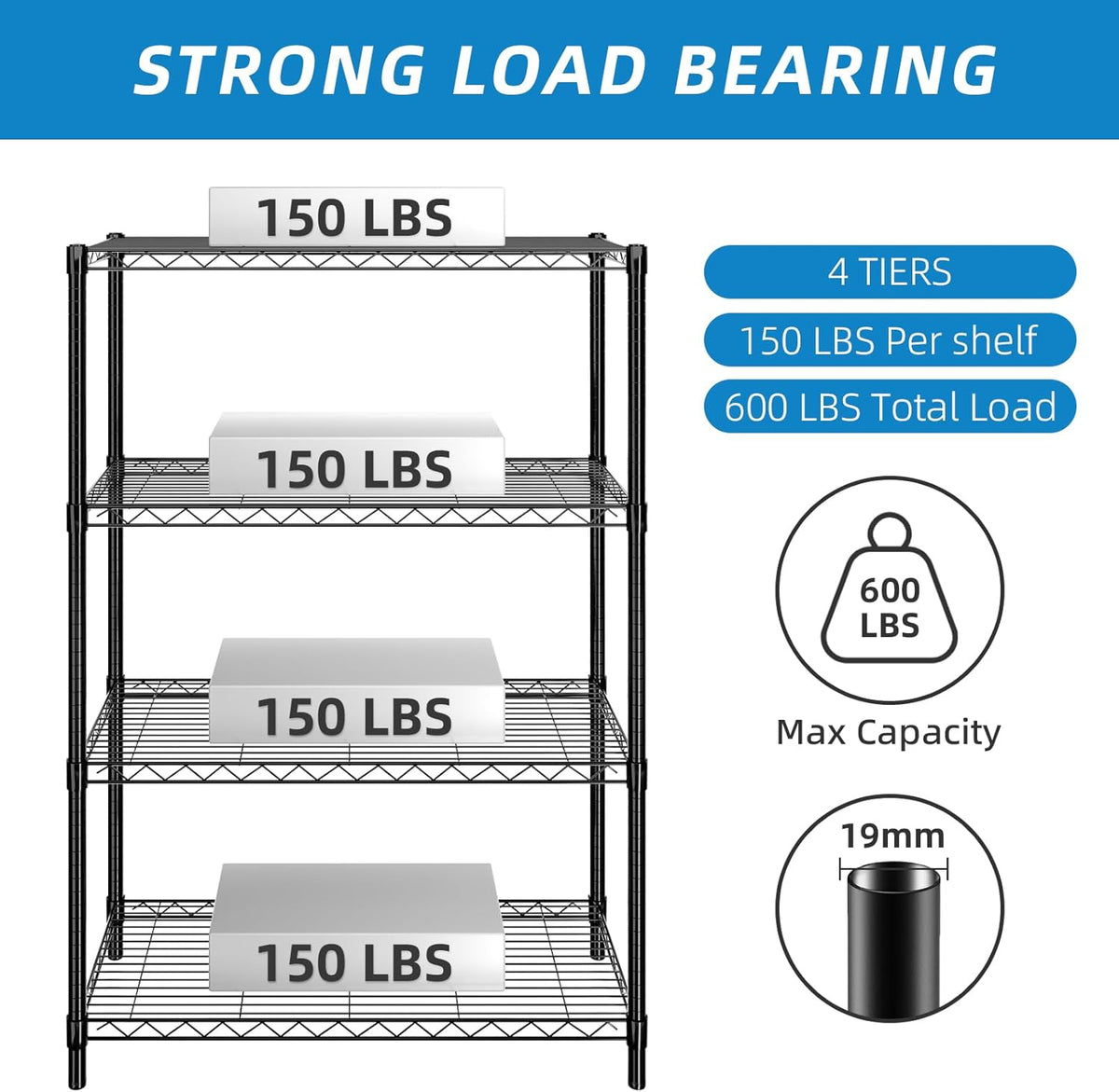 4-Shelf Adjustable Metal Shelf Wire Shelving Unit Storage Rack Display Shelf for