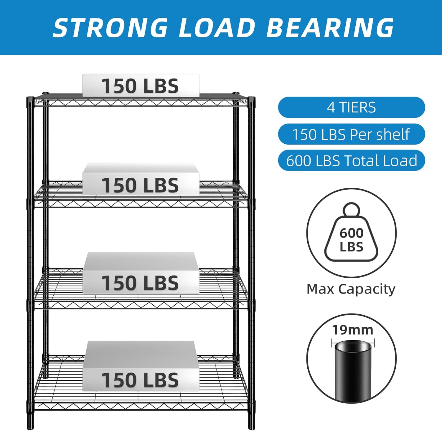 4-Shelf Adjustable Metal Shelf Wire Shelving Unit Storage Rack Display Shelf for