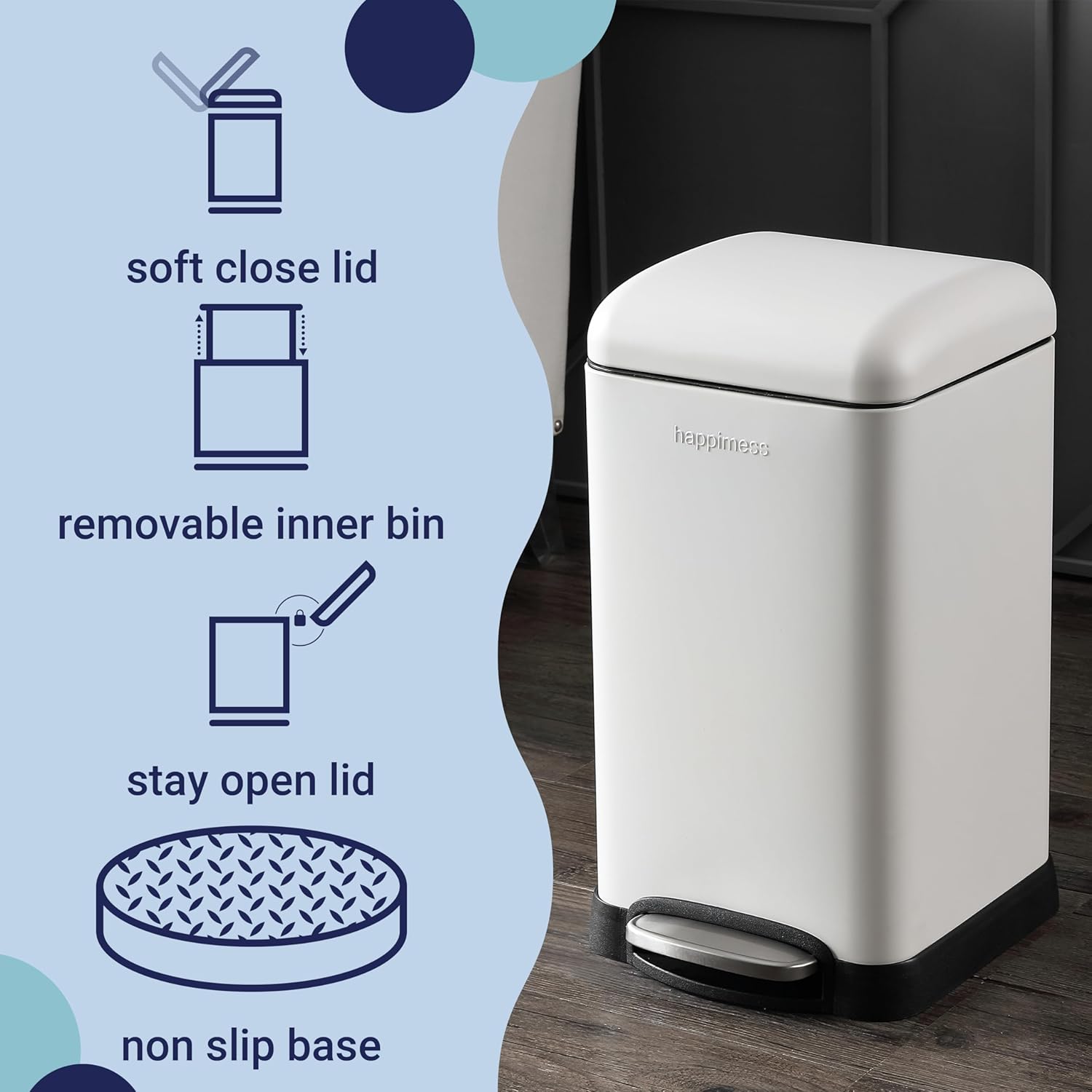 Happimess HPM1012C Betty Retro Mini 3.2-Gallon Step-Open Trash Can, Modern, Minimalistic