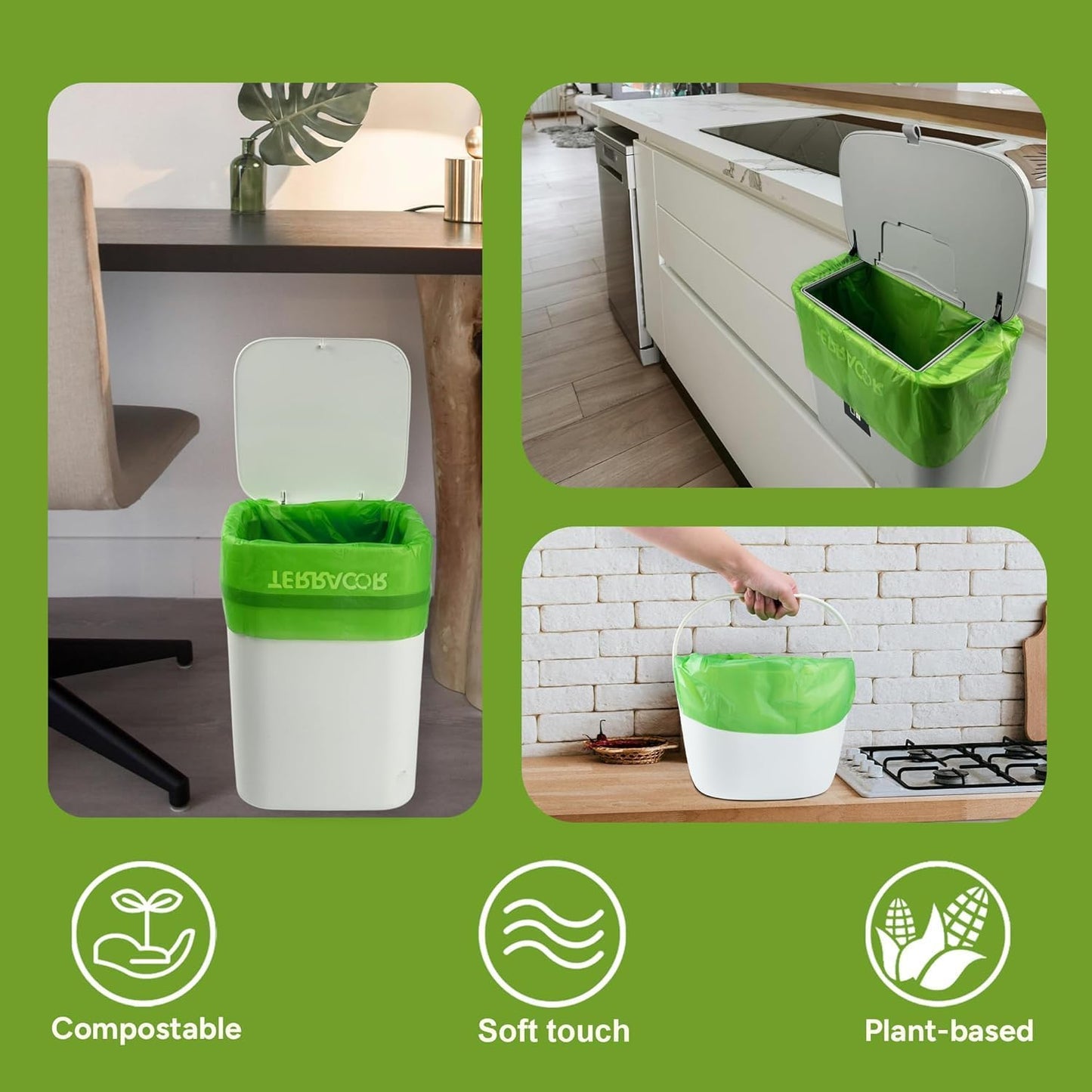 1.3 to 1.6 Gallon Compostable Trash Bags, 35 Count Green Compost Bags for Countertop Bin, Food