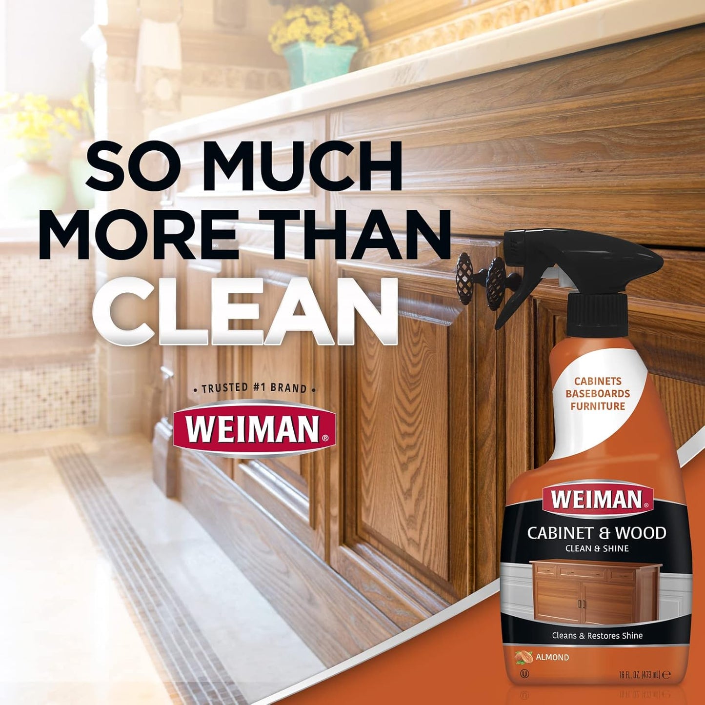 Weiman Cabinet and Wood Cleaner, Shine, Clean and Protect Spray - For Wood Cabinets, Furniture