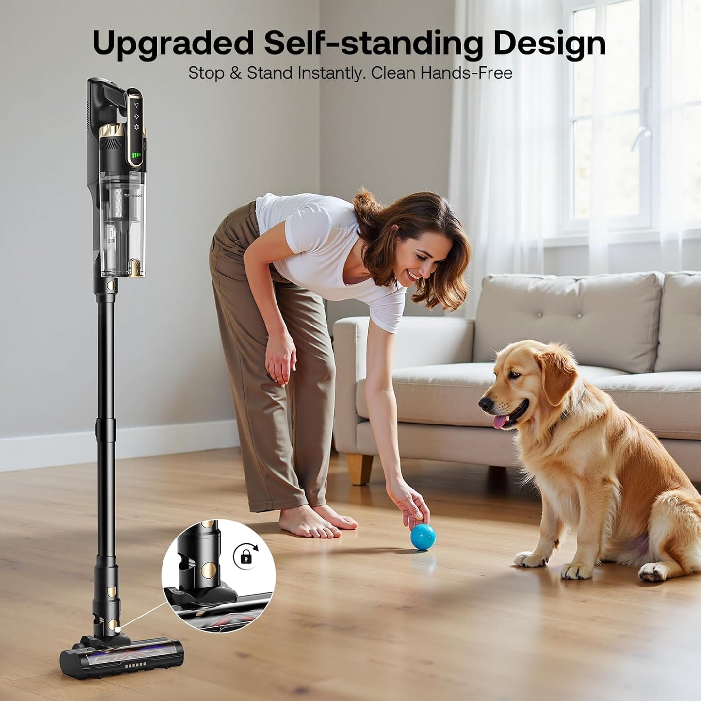 Trucozie Cordless Vacuum Cleaner with Self-Standing, 50 mins Runtime Lightweight Stick Vacuum with