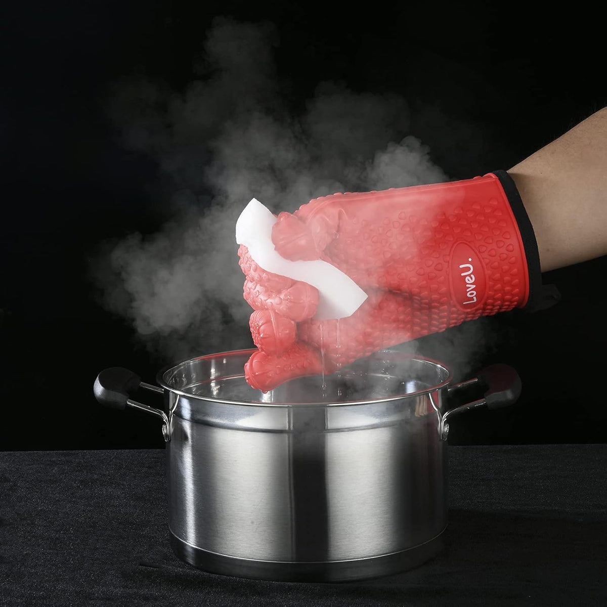 Kitchen Oven Gloves - Silicone and Cotton Double-Layer Heat Resistant Oven Mitts/BBQ Gloves/Grill